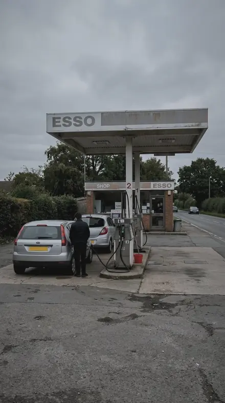 Graded with Rain Glass: You look out of the cab at the forecourt