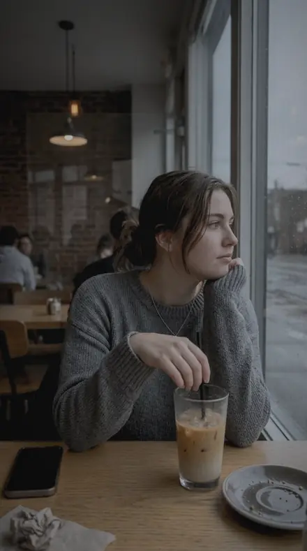 Condensation on You watch the rain from the cafe seat