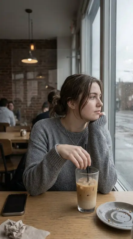 Before: You watch the rain from the cafe seat